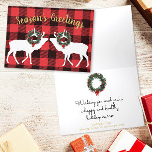 Buffalo Plaid Elk Silhouette Christmas Wreath Holiday Card