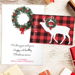Buffalo Plaid Elk Silhouette Christmas Wreath Holiday Card