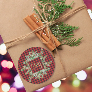 Buffalo Plaid Eucalyptus Custom Name Message Classic Round Sticker