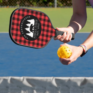 Buffalo Plaid Family Cabin Monogram Pickleball Paddle