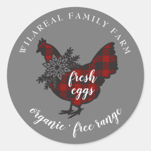 Buffalo Plaid Family Farm Chicken  Classic Round Sticker