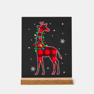 Buffalo Plaid Family Matching Giraffe Christmas Pa Acrylic Sign