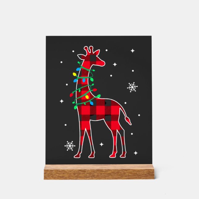 Buffalo Plaid Family Matching Giraffe Christmas Pa Acrylic Sign (Front)