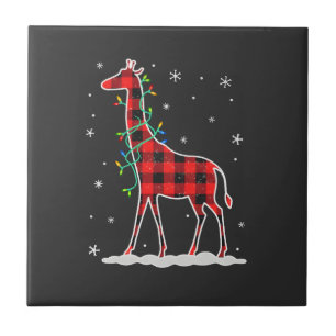 Buffalo Plaid Family Matching Giraffe Christmas Pa Ceramic Tile