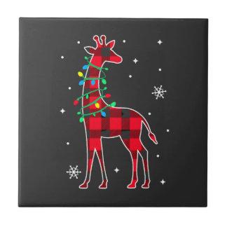 Buffalo Plaid Family Matching Giraffe Christmas Pa Ceramic Tile