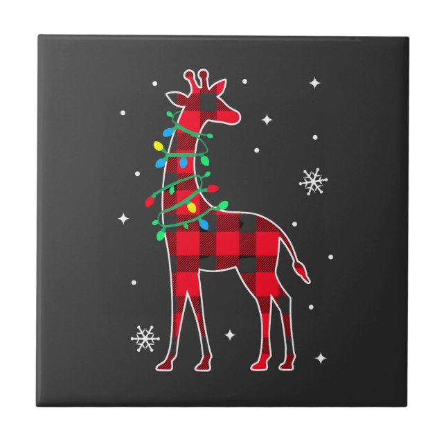 Buffalo Plaid Family Matching Giraffe Christmas Pa Ceramic Tile (Front)