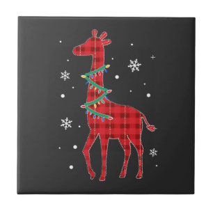Buffalo Plaid Family Matching Giraffe Christmas Pa Ceramic Tile