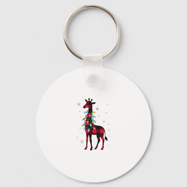 Buffalo Plaid Family Matching Giraffe Christmas Pa Key Ring (Front)