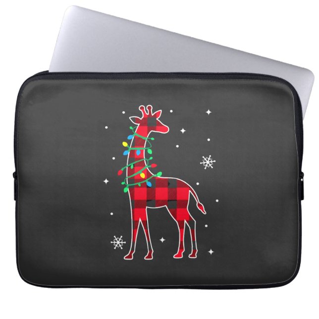 Buffalo Plaid Family Matching Giraffe Christmas Pa Laptop Sleeve (Front)