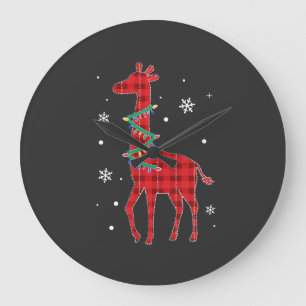 Buffalo Plaid Family Matching Giraffe Christmas Pa Large Clock