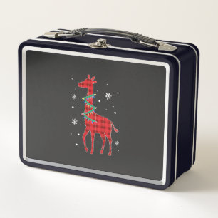 Buffalo Plaid Family Matching Giraffe Christmas Pa Metal Lunch Box