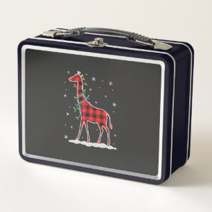 Buffalo Plaid Family Matching Giraffe Christmas Pa Metal Lunch Box