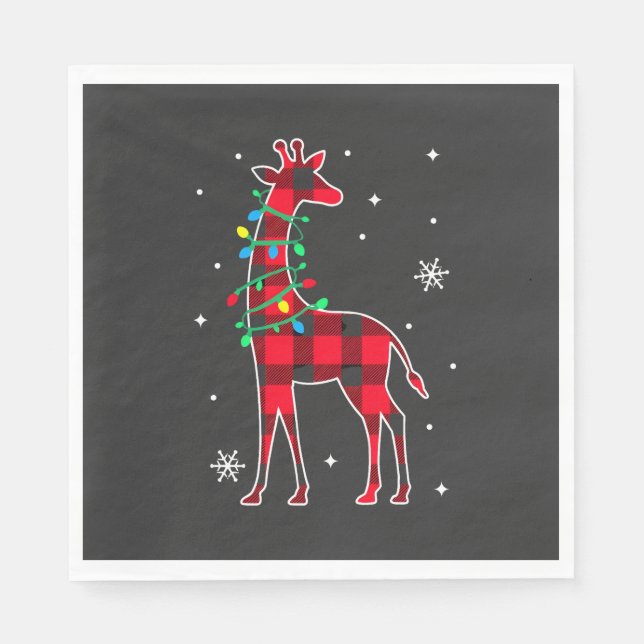 Buffalo Plaid Family Matching Giraffe Christmas Pa Napkin (Front)