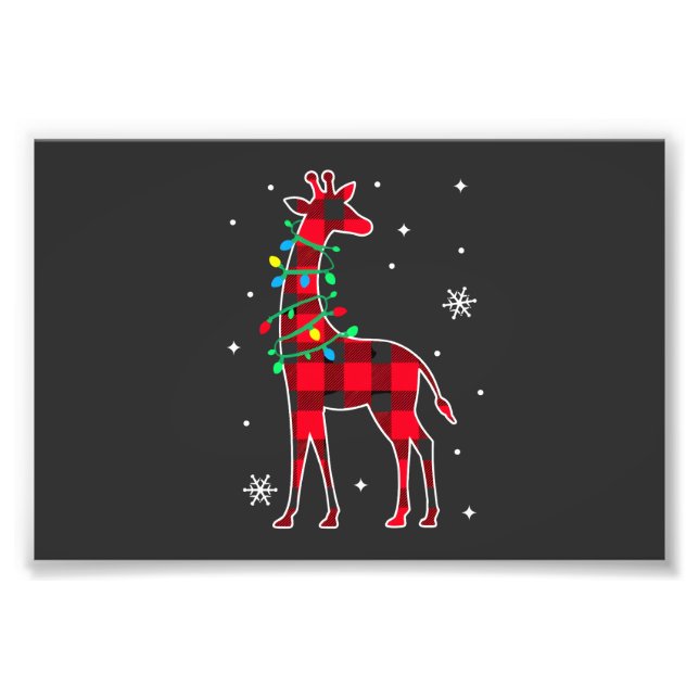 Buffalo Plaid Family Matching Giraffe Christmas Pa Photo Print (Front)