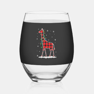 Buffalo Plaid Family Matching Giraffe Christmas Pa Stemless Wine Glass