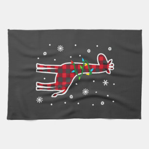Buffalo Plaid Family Matching Giraffe Christmas Pa Tea Towel