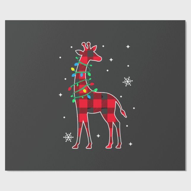 Buffalo Plaid Family Matching Giraffe Christmas Pa Wrapping Paper (Flat)