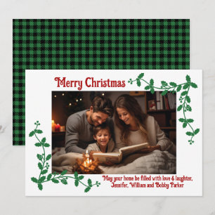 Buffalo Plaid Family Photo Merry Christmas Cute Holiday Card