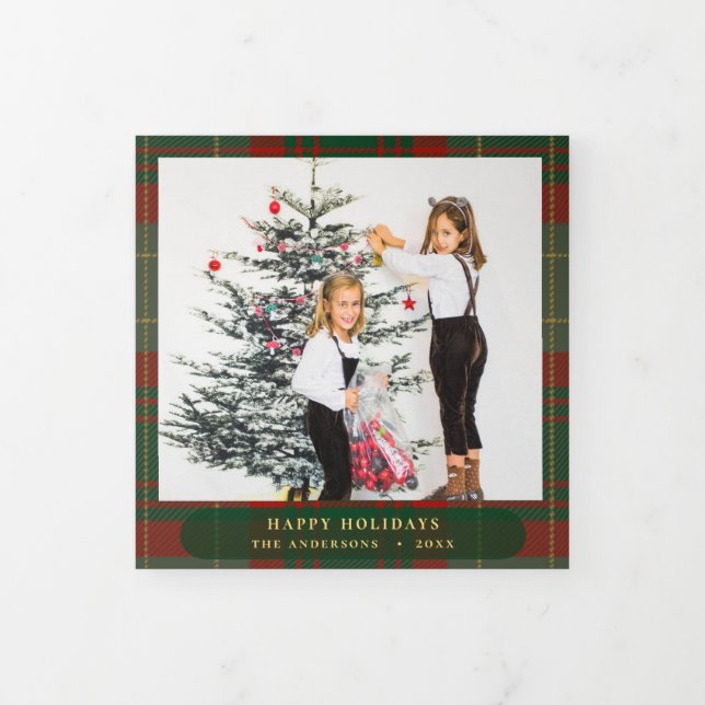 Buffalo Plaid Festive Photos Christmas   Tri-Fold Holiday Card (Cover)