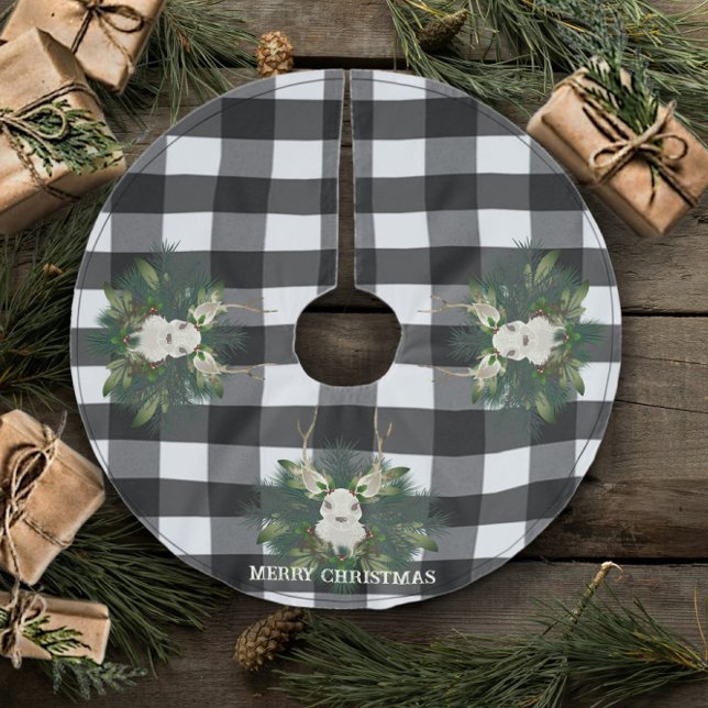 Buffalo Plaid Festive Reindeer Christmas Brushed Polyester Tree Skirt (Buffalo Plaid Festive Reindeer Christmas Tree Skirt)