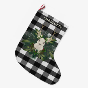 Buffalo Plaid Festive Reindeer Christmas Large Christmas Stocking