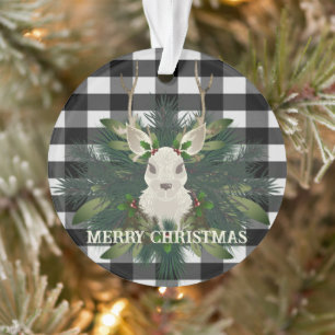 Buffalo Plaid Festive Reindeer Christmas Ornament