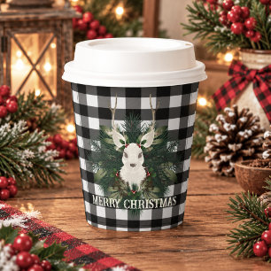 Buffalo Plaid Festive Reindeer Christmas Paper Cups