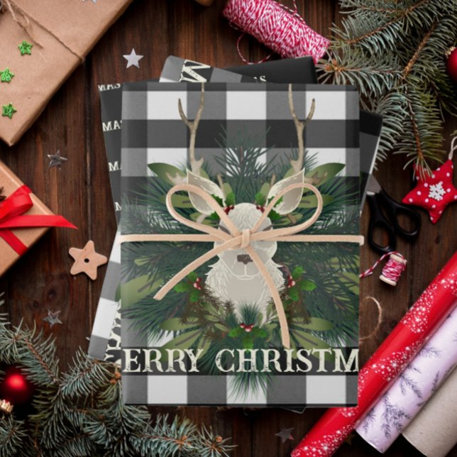 Buffalo Plaid Festive Reindeer Christmas Wrapping Paper Sheet (Buffalo Plaid Festive Reindeer Christmas Wrapping Paper Sheets)