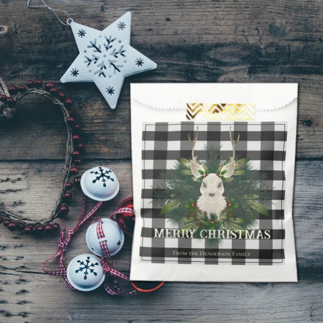 Buffalo Plaid Festive Reindeer Favour Bag (Buffalo Plaid Festive Reindeer Favor Bag)