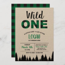 Buffalo Plaid First Birthday Invitation - Wild One