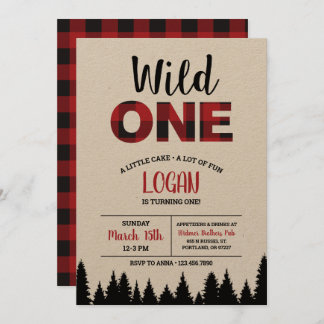 Buffalo Plaid First Birthday Invitation - Wild One