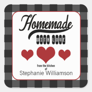Buffalo Plaid Food Gift Hearts Homemade with Love  Square Sticker