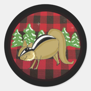 Buffalo Plaid Forest Chipmunk Round Sticker