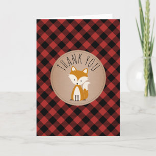 Buffalo Plaid Fox Baby Shower Thank You Card