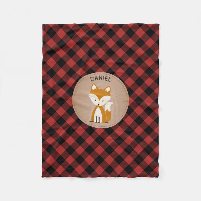 Buffalo Plaid Fox Kids Fleece Blanket (Front)