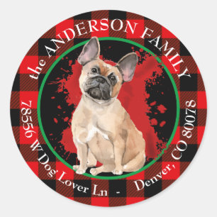 Buffalo Plaid French Bulldog Return Address Classic Round Sticker