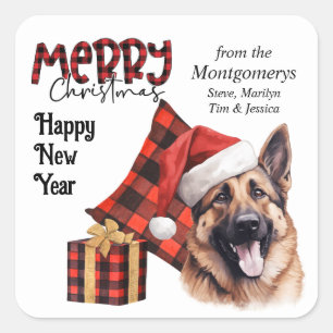 Buffalo Plaid German Shepherd Dog Christmas Square Sticker