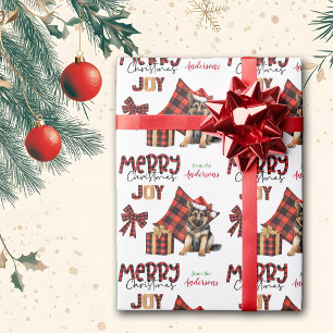 Buffalo Plaid German Shepherd Puppy Christmas Wrapping Paper
