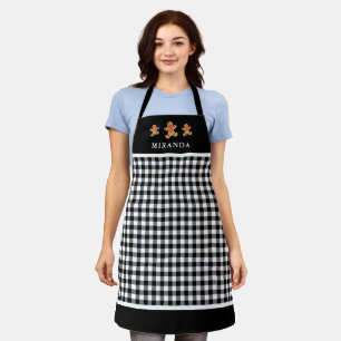 Buffalo Plaid Gingerbread Men With Name Christmas Apron