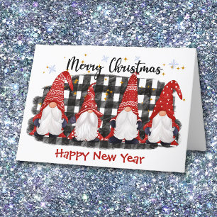 Buffalo Plaid Gnome Happy New Year Christmas Holiday Card