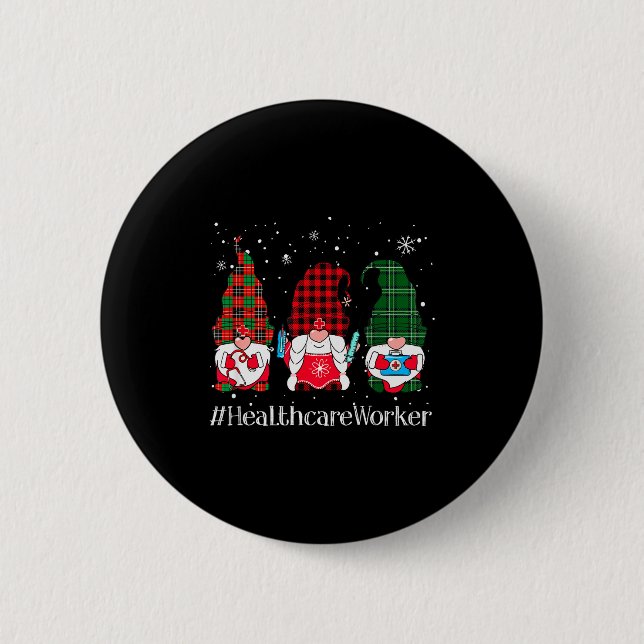 Buffalo Plaid Gnome Healthcare Worker Nurse Christ 6 Cm Round Badge (Front)