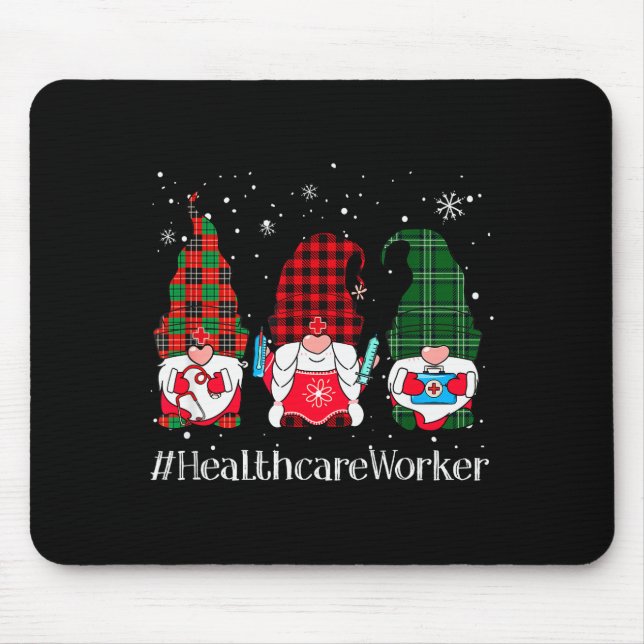 Buffalo Plaid Gnome Healthcare Worker Nurse Christ Mouse Pad (Front)