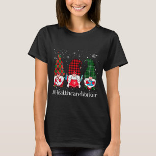 Buffalo Plaid Gnome Healthcare Worker Nurse Christ T-Shirt
