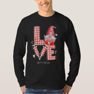 Buffalo Plaid Gnome Love Scrub Life Nurse Valentin T-Shirt