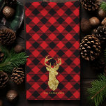 Buffalo Plaid Gold Deer Christmas Tea Towel<br><div class="desc">Add a rustic and festive touch to your kitchen this holiday season with this buffalo plaid kitchen towel, featuring a gold deer silhouette and personalised with a monogram or family name. Perfect for Christmas decor, this towel blends classic red and black plaid with a hint of glam, making it a...</div>