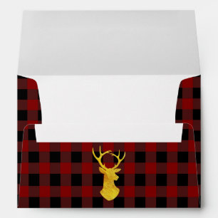 Buffalo Plaid Gold Foil Christmas Deer Envelope