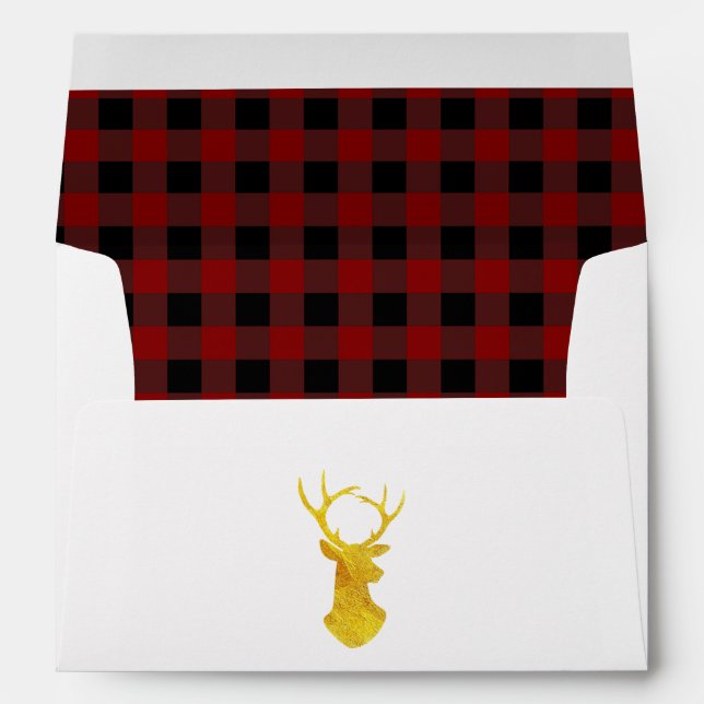 Buffalo Plaid Gold Foil Christmas Deer Envelope (Back (Bottom))