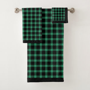 Buffalo Plaid Green And Black Bath Towel Set