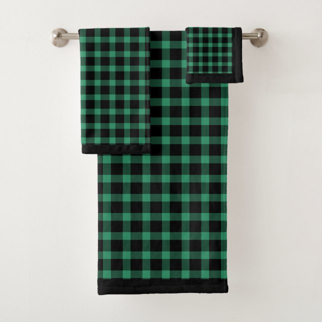 Buffalo Plaid Green And Black Bath Towel Set (Insitu)