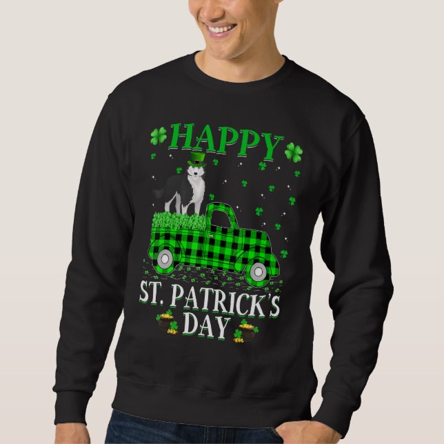 Buffalo Plaid Green Truck Siberian Husky Dog St Pa Sweatshirt (Front)
